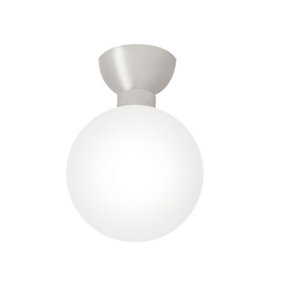 ValueLights Orbital Silver Metal Ceiling Light IP44 Bathroom Ceiling Fitting Opal Glass Globe Lamp Shade