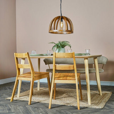 ValueLights Oslo Natural Brown Wooden Cage Dome Ceiling Pendant Light Fitting with Black Metal Chain
