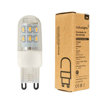 ValueLights Pack of 10 3w High Power Energy Saving Dimmable G9 LED Light Bulbs 280 Lumens 3000K Warm White