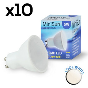 ValueLights Pack of 10 5w High Power Long Life 50w Replacement Energy Saving LED GU10 Frosted Lens Bulbs 4500K Cool White