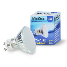 ValueLights Pack of 10 Branded 3W Super Bright GU10 Energy Saving Frosted Lens LED Light Bulbs 6500K Cool White