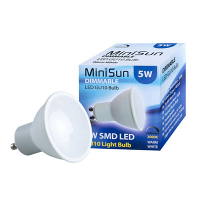 ValueLights Pack of 10 Dimmable 5W SMD LED GU10 Super Bright Thermo Plastic Light Bulbs 3000K Warm White