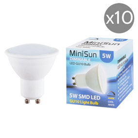 ValueLights Pack of 10 Dimmable 5W SMD LED GU10 Super Bright Thermo Plastic Light Bulbs 4500K Neutral White