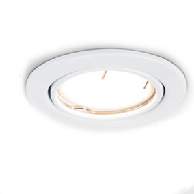ValueLights Pack of 10 - Fire Rated White Tiltable GU10 Recessed Ceiling Downlights - Complete with 5w LED Bulbs 6500K Cool White