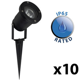 ValueLights Pack of 10 - Modern Ground Spike/Wall Mount IP65 Rated Outdoor Lights In Black Finish
