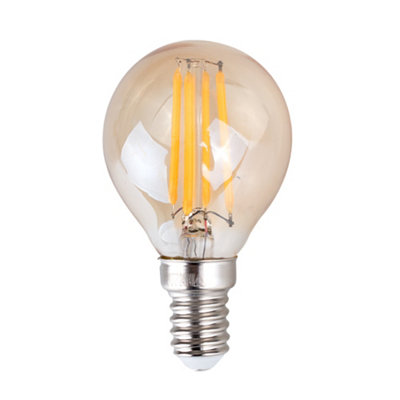 ValueLights Pack of 10 Retro Style 4w LED Filament SES E14 Amber Tinted Golfball Light Bulbs 2700K Warm White