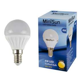 ValueLights Pack of 2 4w LED SES E14 Golfball Energy Saving Long Life Light Bulbs 3000K Warm White