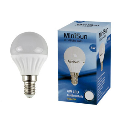 ValueLights Pack of 2 4w LED SES E14 Golfball Energy Saving Long Life Light Bulbs 6500K Cool White