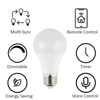 ValueLights Pack of 2 7W LED ES E27 Screw GLS TUYA  WiFi Smart Light Bulb with Adjustable Brightness, Colour Temperature Warm/Cool
