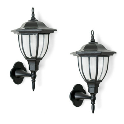 ValueLights Pack of 2 Traditional Black Lantern Solar Wall Lights Outdoor Garden Fence Solar Lights