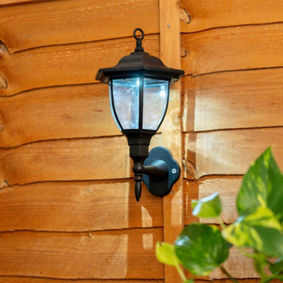 ValueLights Pack of 2 Traditional Black Lantern Solar Wall Lights Outdoor Garden Fence Solar Lights