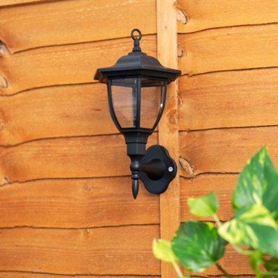 ValueLights Pack of 2 Traditional Black Lantern Solar Wall Lights Outdoor Garden Fence Solar Lights
