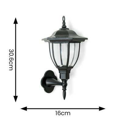 ValueLights Pack of 2 Traditional Black Lantern Solar Wall Lights Outdoor Garden Fence Solar Lights