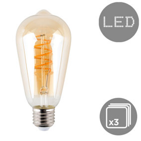 ValueLights Pack of 3 Vintage Style LED Technology 4w ES E27 Unique Style Amber Tinted Helix Filament Light Bulbs 2200K Warm White