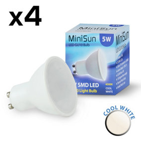 ValueLights Pack of 4 5w High Power Long Life 50w Replacement Energy Saving LED GU10 Frosted Lens Bulbs 4500K Cool White