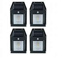 ValueLights Pack of 4 - Black Lantern Solar Fence Lights, PIR Motion Sensor Security Wall Garden Solar Lights