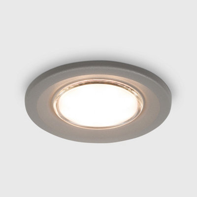 ValueLights Pack of 4 - Fire Rated Grey GU10 Recessed Ceiling Downlight/Spotlights - Complete with 5w LED Bulbs 6500K Cool White