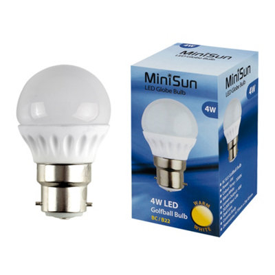 ValueLights Pack of 6 4w LED BC B22 Golfball Energy Saving Long Life Light Bulbs 2700K Warm White