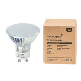 ValueLights Pack of 6 Branded 3W Super Bright GU10 Energy Saving LED Light Bulbs 3000K Warm White