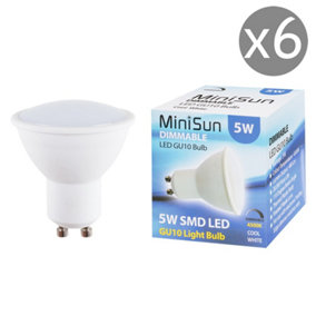 ValueLights Pack of 6 Dimmable 5W SMD LED GU10 Super Bright Thermo Plastic Light Bulbs 4500K Neutral White