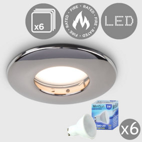 ValueLights Pack of 6 Fire Rated Bathroom/Shower IP65 Black Chrome Domed Ceiling Downlights 5w LED Bulbs 3000K Warm White