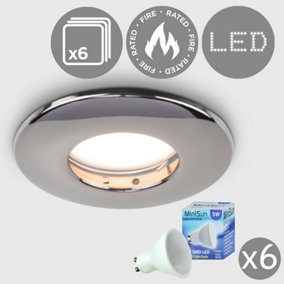ValueLights Pack of 6 Fire Rated Bathroom/Shower IP65 Black Chrome Domed Ceiling Downlights 5w LED Bulbs 6500K Cool White