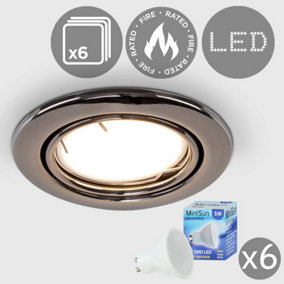 ValueLights Pack of 6 Fire Rated Black Chrome Tiltable GU10 Recessed Ceiling Downlights 5w LED Bulbs 3000K Warm White