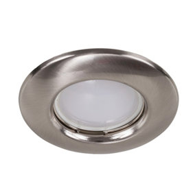 ValueLights Pack of 6 Silver Satin Nickel Plated Fixed Recessed Ceiling Spotlight Downlights With 6 x 5W GU10 Cool White LED Bulbs