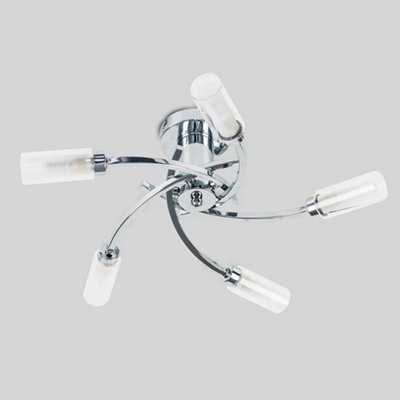 ValueLights Pair Of 5 Way Polished Chrome Swirl Design Flush Ceiling Lights With Glass Shades