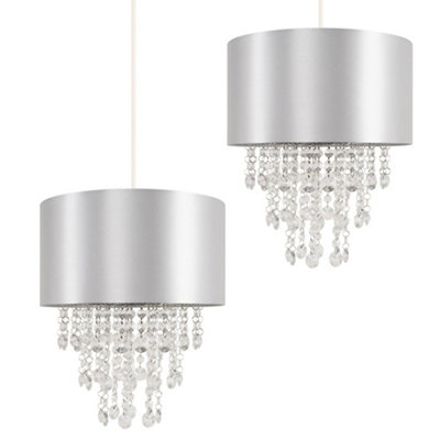 ValueLights Pair Of Acrylic Jewel Effect Droplet Grey Ceiling Pendant Light Shades