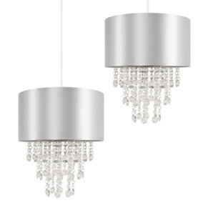 ValueLights Pair Of Acrylic Jewel Effect Droplet Grey Ceiling Pendant Light Shades