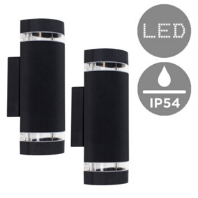 ValueLights Pair Of Aluminium Curved Outdoor IP54 Rated Black Ribbed Glass Shade Wall Light Fittings