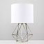 ValueLights Pair Of Angus Modern Geometric Chrome Cage Beside Table Lamps With White Fabric Shades