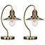 ValueLights Pair Of Antique Brass Metal And Glass Fisherman's Style Lantern Touch Table Lamps