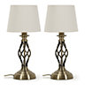 ValueLights Pair of Antique Brass Twist Table Lamps with a Fabric Lampshade Bedroom Bedside Light