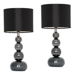 ValueLights Pair of Black Chrome Table Lamps with Black Faux Silk Shades