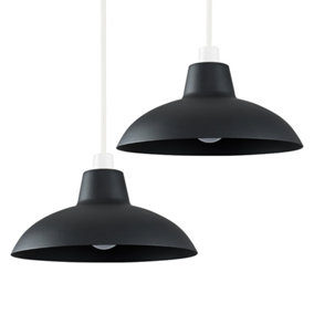 ValueLights Pair Of Black Metal Easy Fit Living Room Bedroom Ceiling Pendant Light Shades