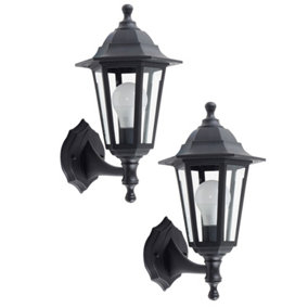 ValueLights Pair of - Black Outdoor Security IP44 Rated Wall Light Lanterns - Complete with 6w LED GLS Bulbs In Warm White