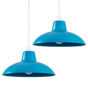 ValueLights Pair Of Blue Metal Easy Fit Living Room Bedroom Ceiling Pendant Light Shades