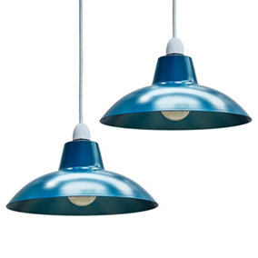 ValueLights Pair Of Blue Metal Easy Fit Living Room Bedroom Ceiling Pendant Light Shades