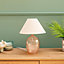 ValueLights Pair of Blush Pink Glass Table Lamps with Fabric Tapered Lampshade Bedside Light