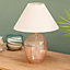 ValueLights Pair of Blush Pink Glass Table Lamps with Fabric Tapered Lampshade Bedside Light