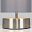 ValueLights Pair Of Brushed Chrome Touch Dimmer Bedside Table Lamps With Grey Cylinder Light Shades