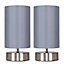 ValueLights Pair Of Brushed Chrome Touch Dimmer Bedside Table Lamps With Grey Cylinder Light Shades