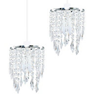 ValueLights Pair Of Chandelier Design Ceiling Pendant Light Shades With Clear Acrylic Jewel Effect Droplets