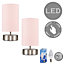 ValueLights Pair of - Chrome Touch Dimmer Bedside Table Lamps with Pink Light Shades - With 5w LED Candle Bulbs In Warm White
