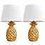 ValueLights Pair Of Contemporary Pineapple Design Gold Effect Table Lamps With White Shades
