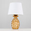 ValueLights Pair Of Contemporary Pineapple Design Gold Effect Table Lamps With White Shades