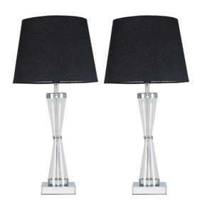 ValueLights Pair of - Contemporary Polished Chrome Hourglass Design Table Lamps With Black Tapered Shade