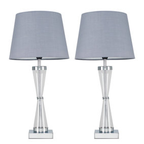 ValueLights Pair Of Contemporary Polished Chrome Hourglass Design Table Lamps With Grey Shades
